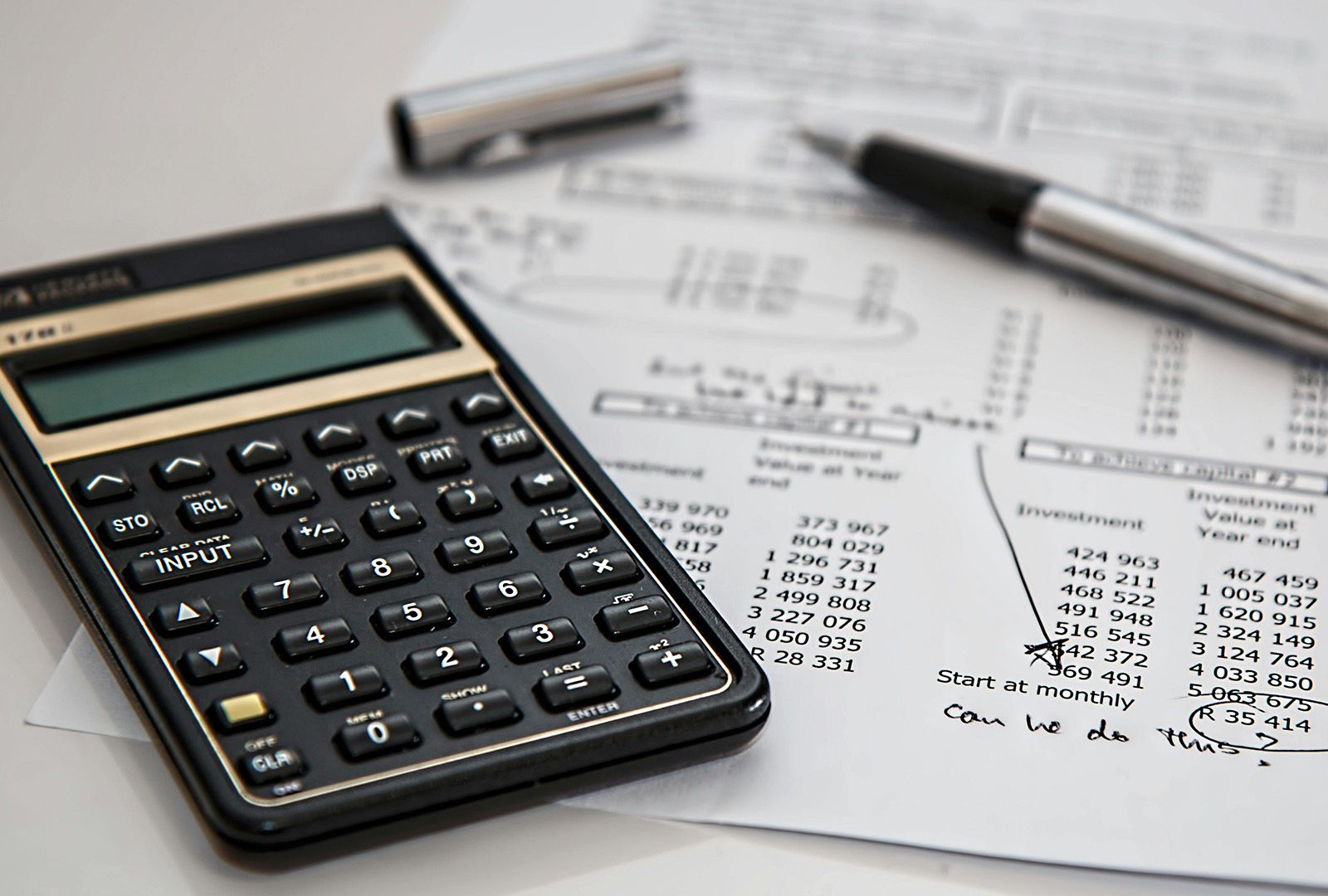 Budget sheet with pen and calculator